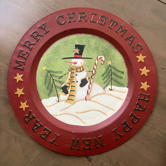 Rustic Tin Plate Holiday Snowman Decor - Picture 1 of 2